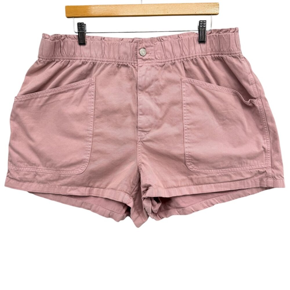 Madewell Denim Utility Paperbag Shorts Womens Pink Pleated Pull On Size 16W